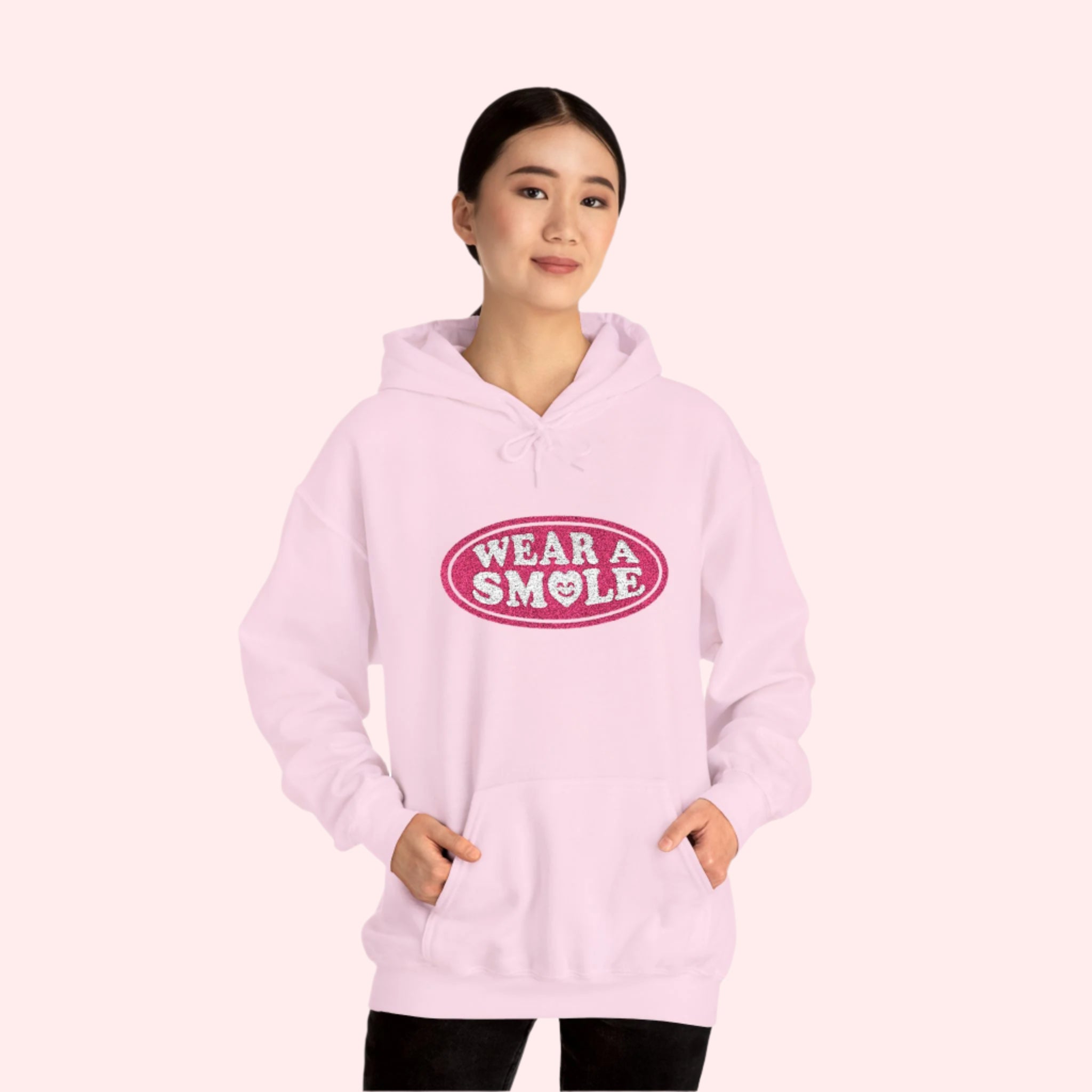Wear a Smile Light Pink Embroidered Hoodie