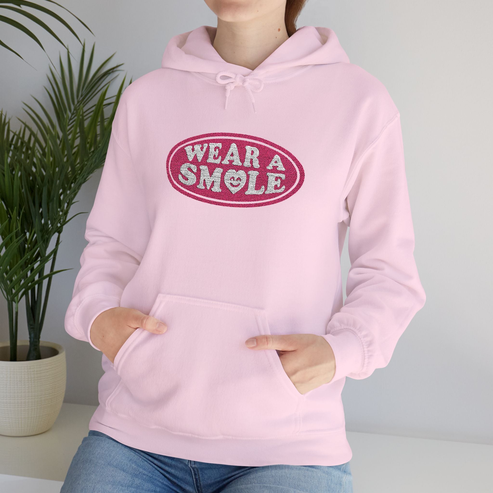Wear a Smile Light Pink Embroidered Hoodie