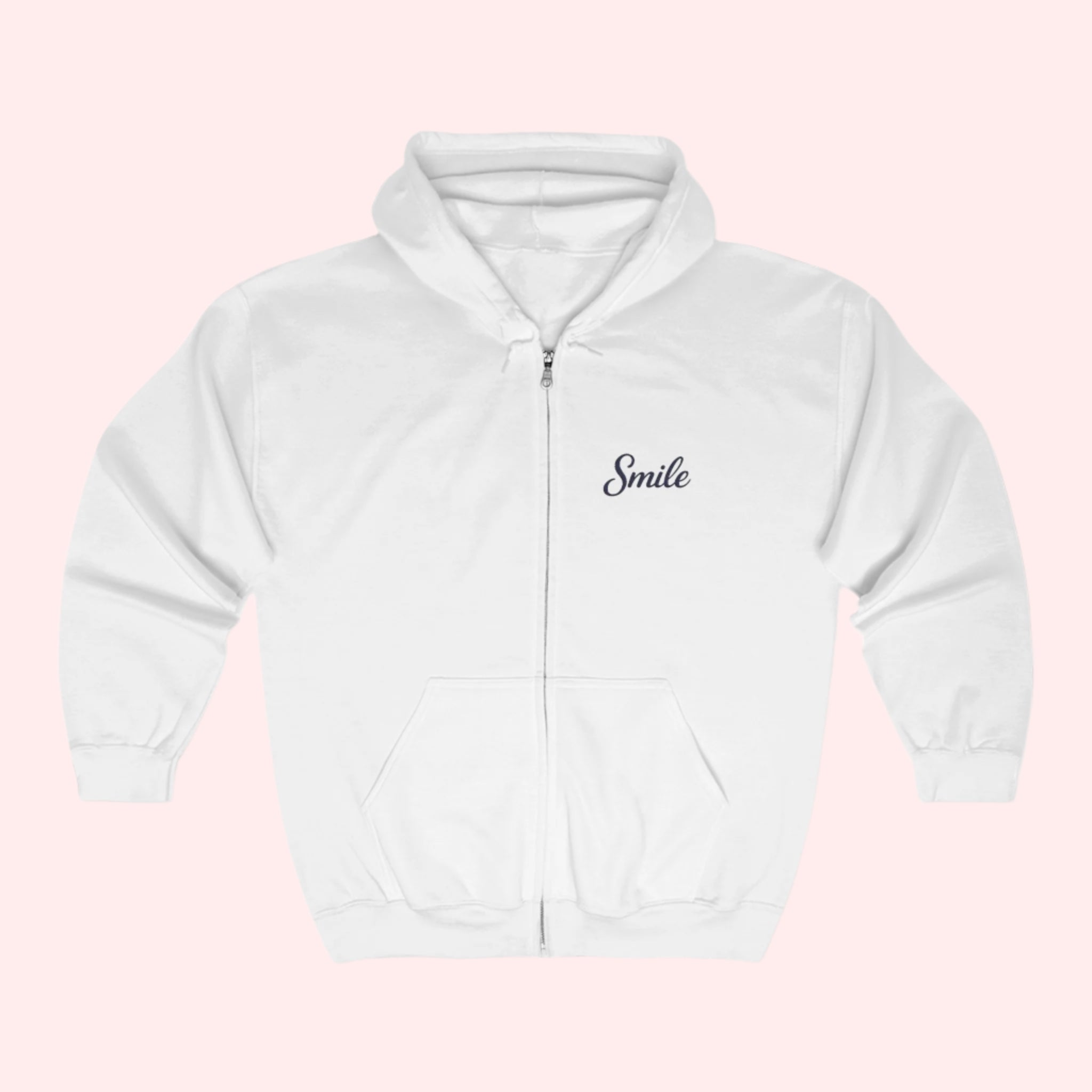 Smile Signature Full Zip White Hoodie - Smile Clothing