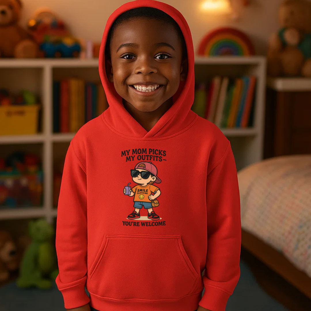 Smile “My Mom Picks My Outfits” Kids Hoodie