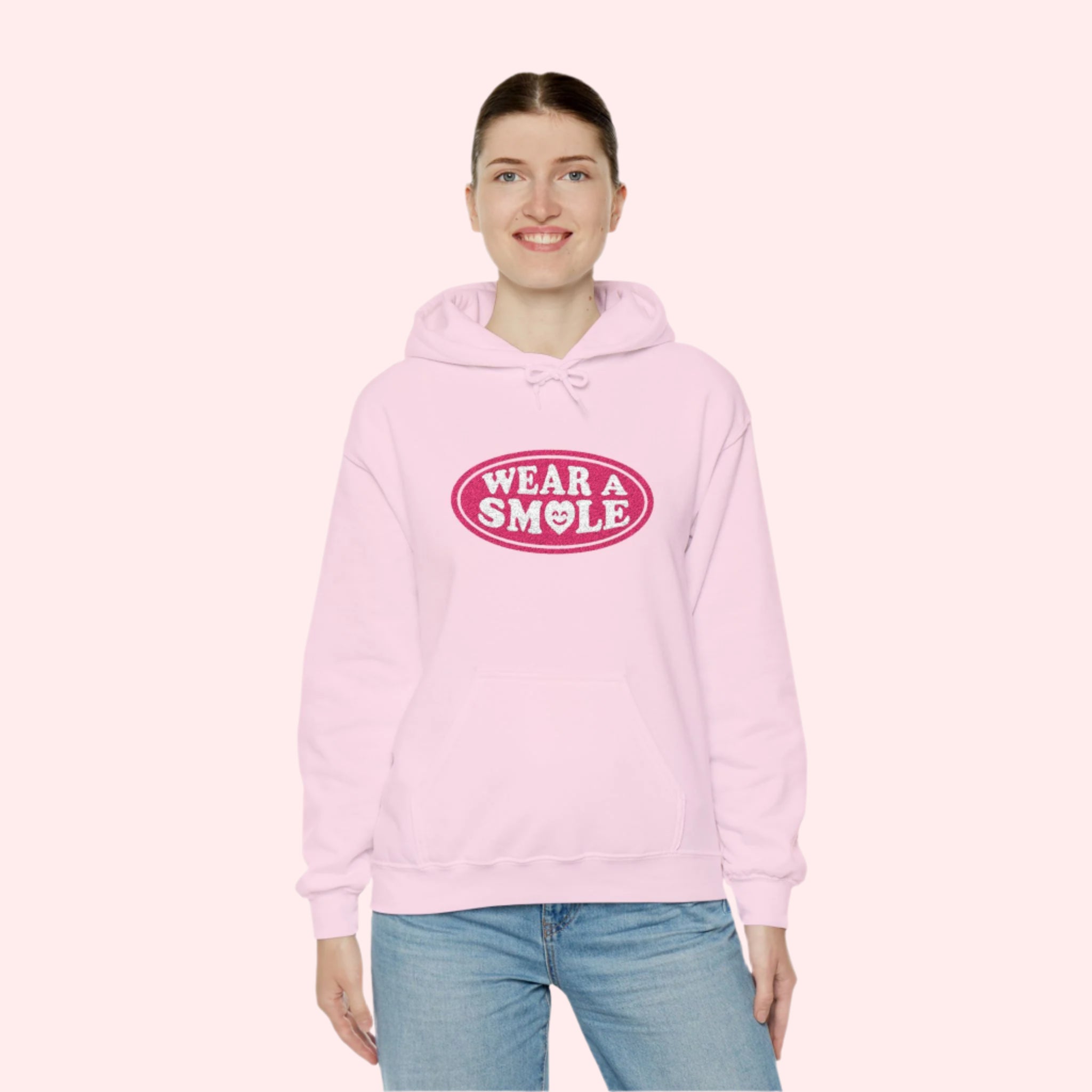 Wear a Smile Light Pink Embroidered Hoodie