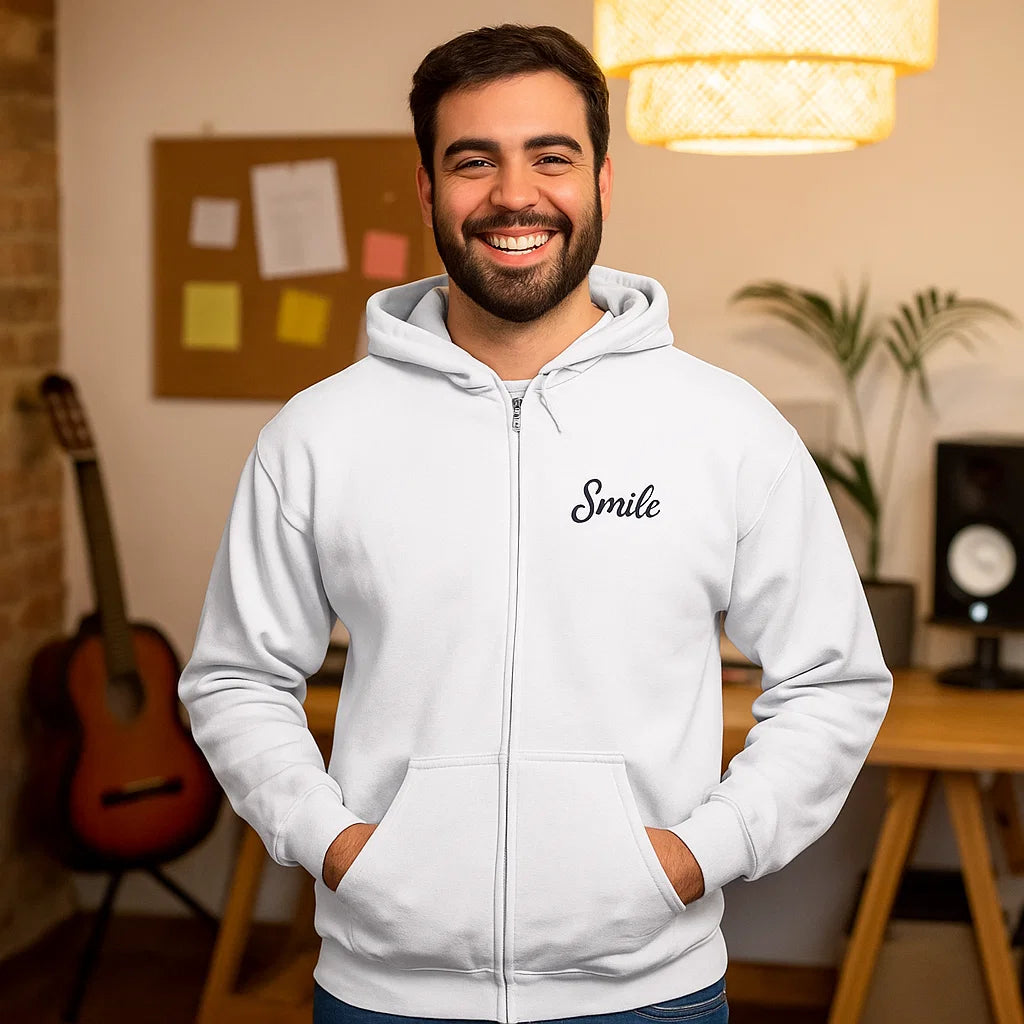 Smile Signature Full Zip White Hoodie