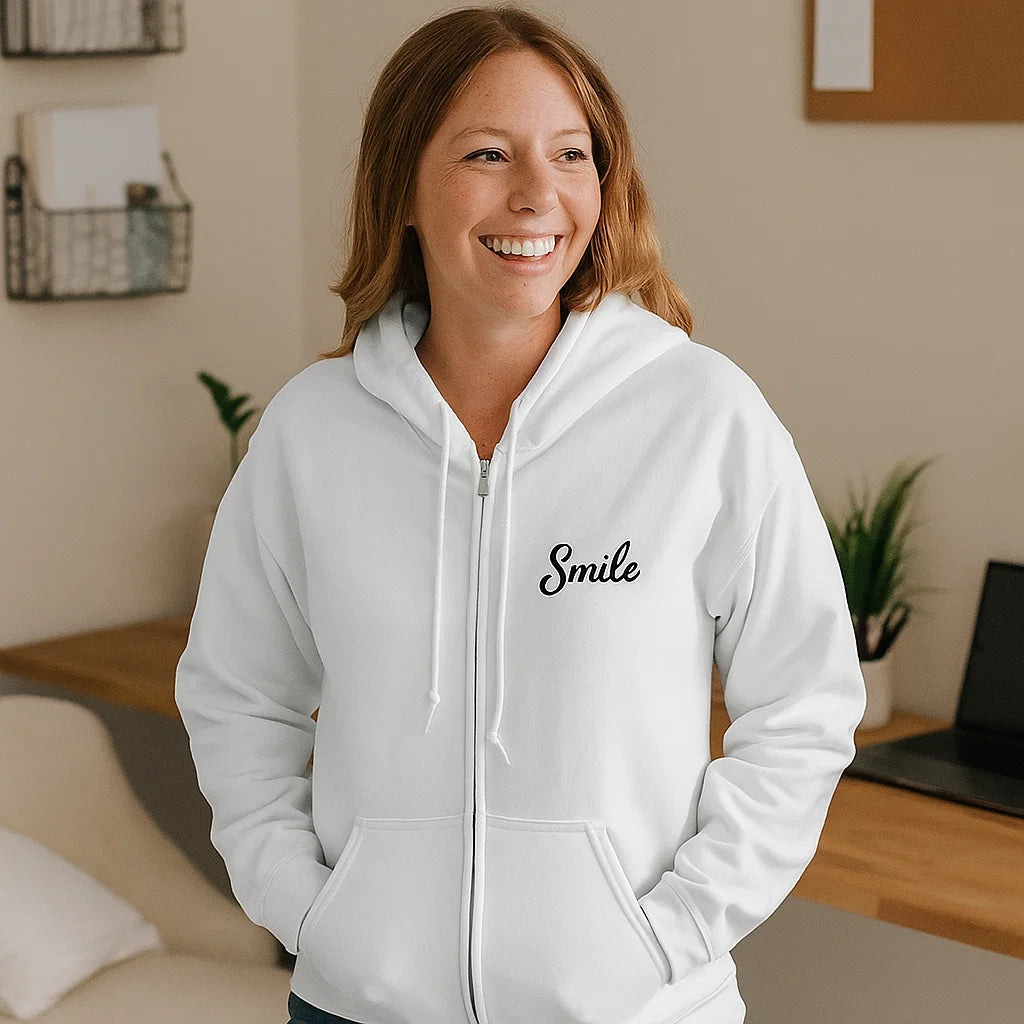 Smile Signature Full Zip White Hoodie