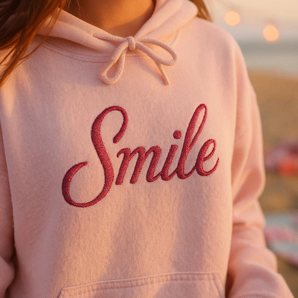 Smile Signature Embroidered Hoodie Light Pink