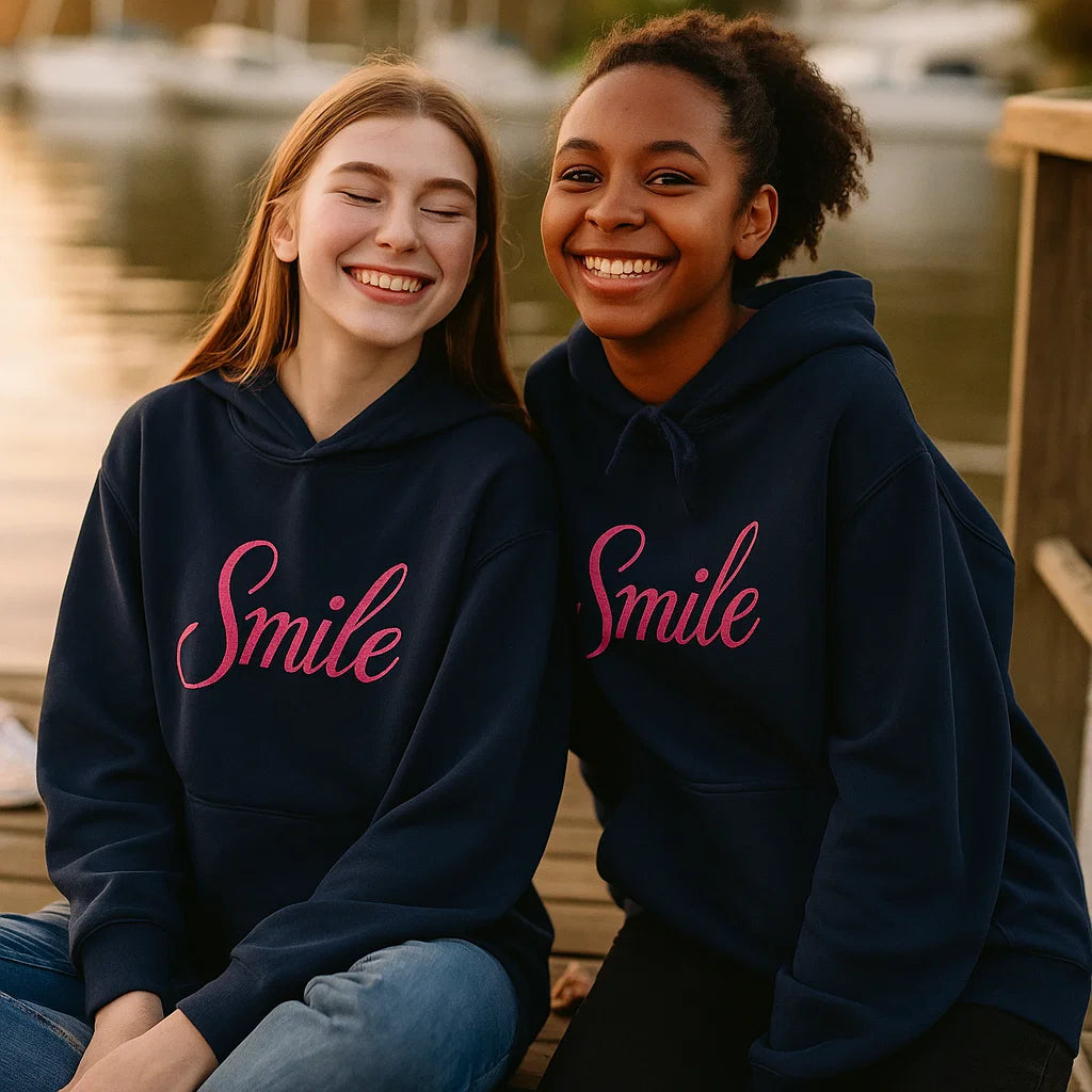 Smile Signature Embroidered Hoodie Navy