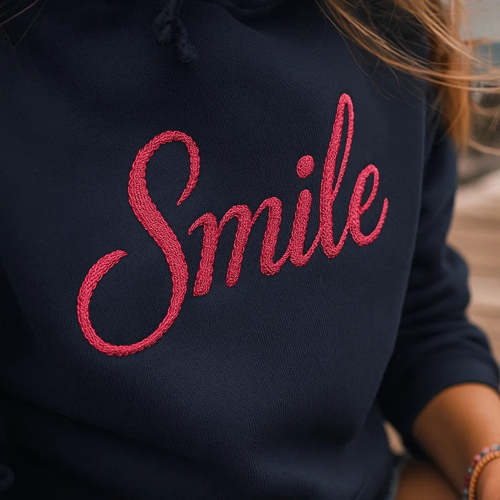 Smile Signature Embroidered Hoodie Navy