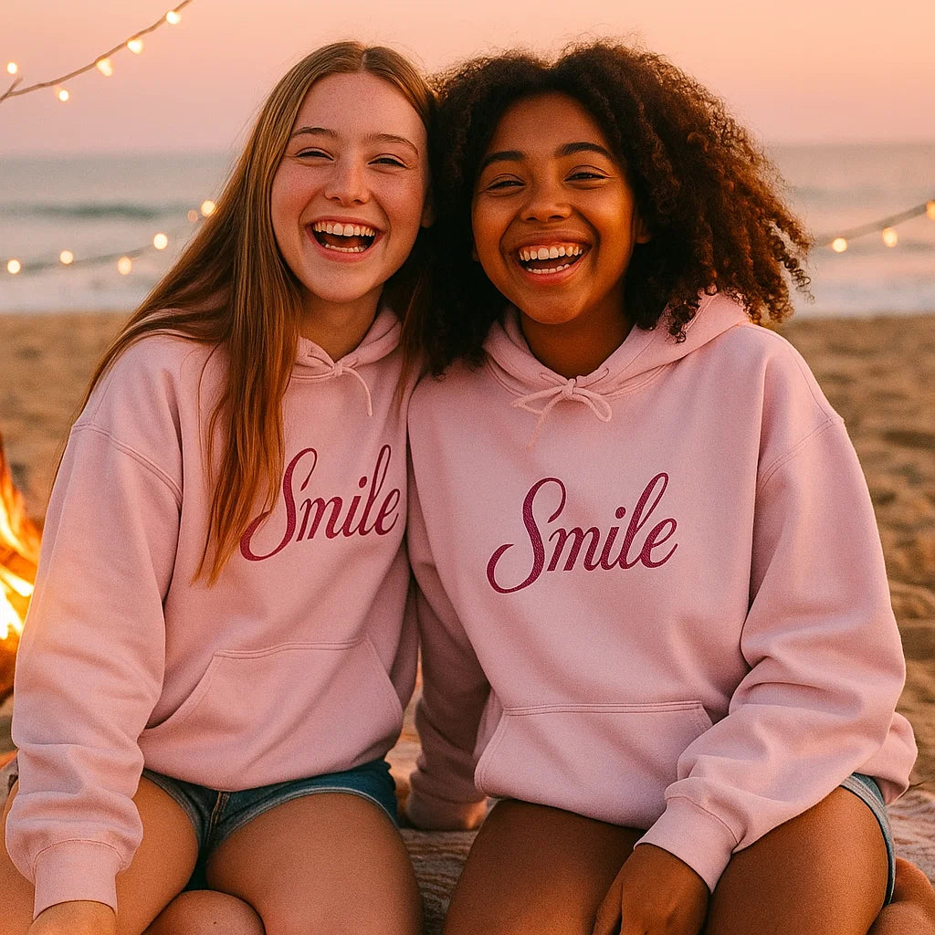 Smile Signature Embroidered Hoodie Light Pink