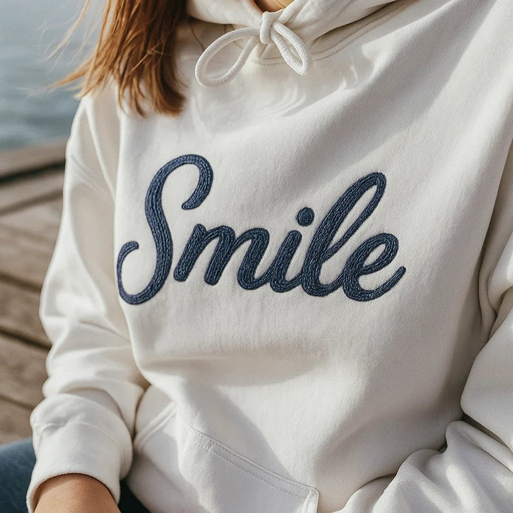 Smile Signature Embroidered Hoodie White