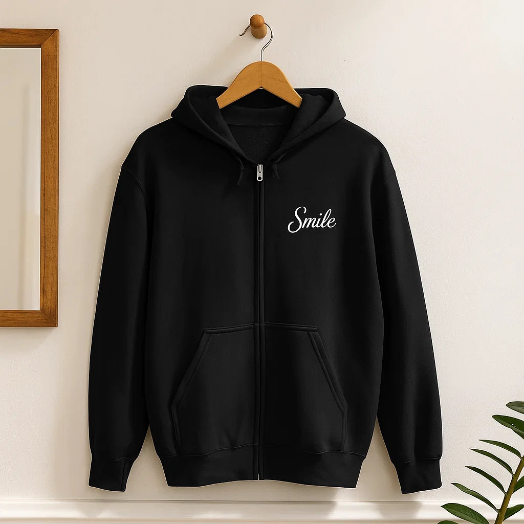 Smile Signature Full Zip Black Hoodie