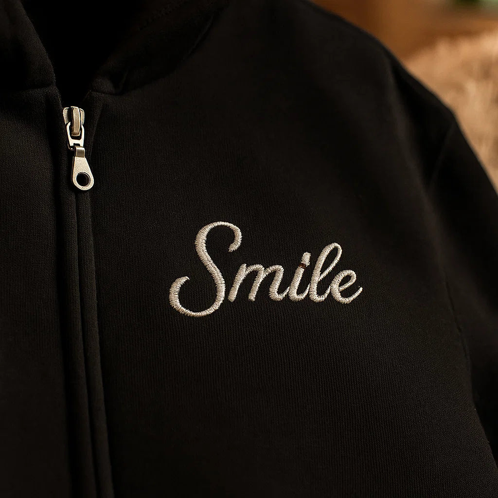 Smile Signature Full Zip Black Hoodie