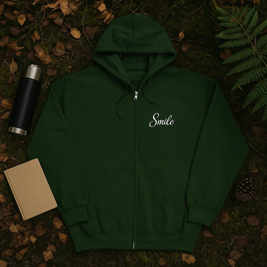 Smile Signature Full Zip Forest Green Hoodie