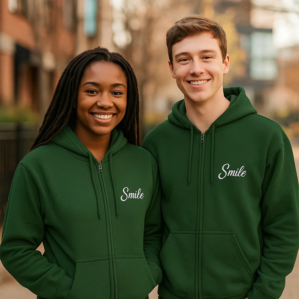 Smile Signature Full Zip Forest Green Hoodie