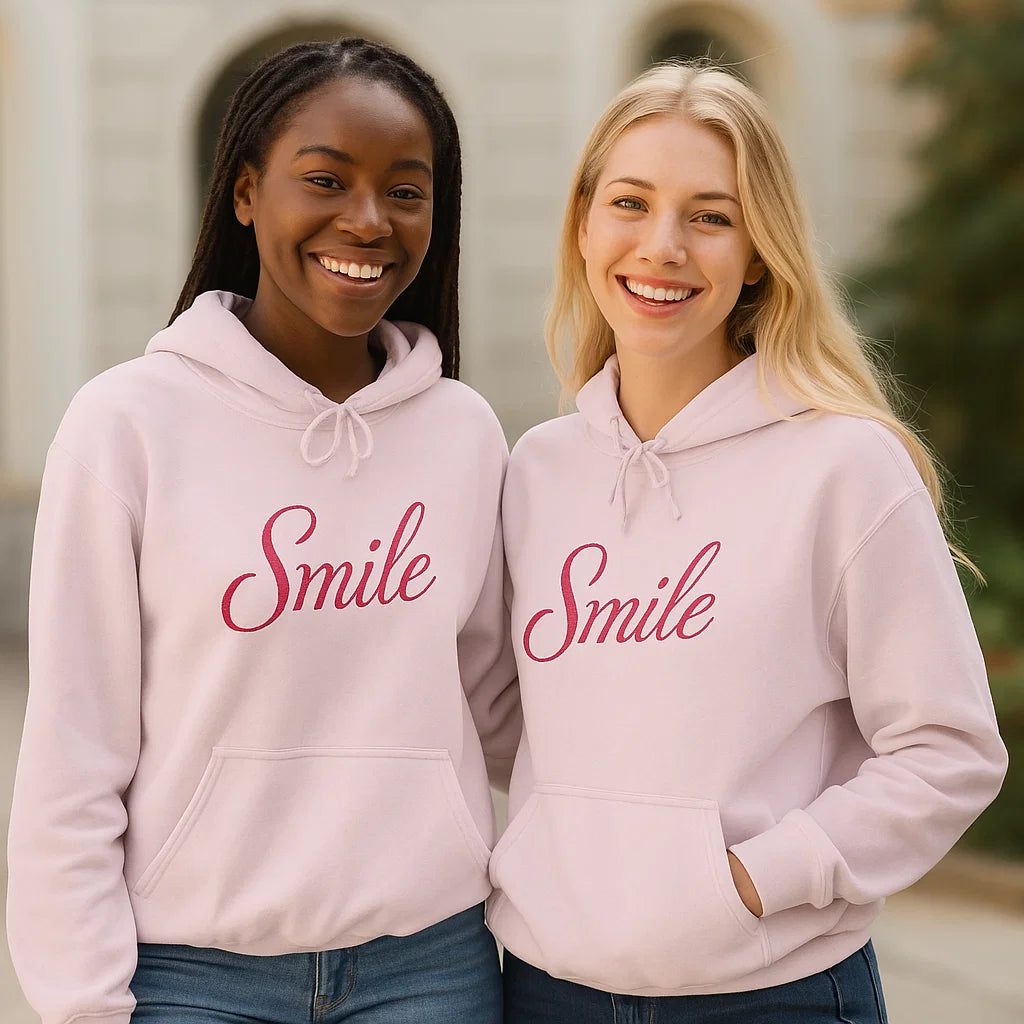 Smile Signature Embroidered Hoodie Light Pink - Smile Clothing
