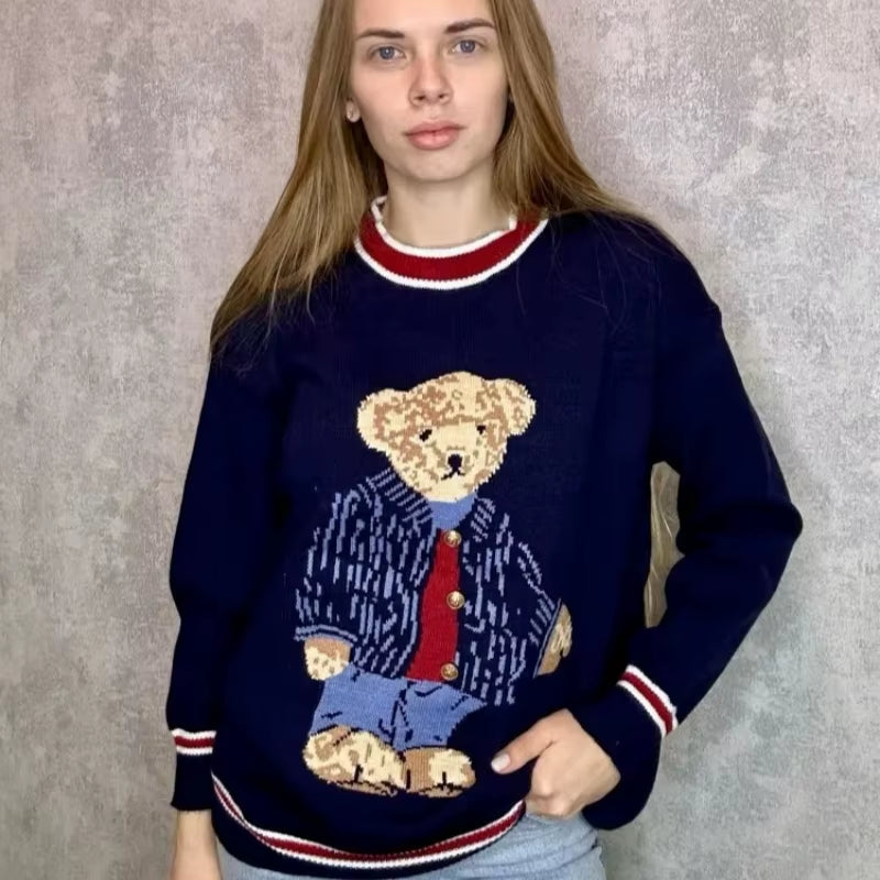 2024 Autumn Winter Women'S Vest Japanese Style Cartoon Bear Pullover Vest Sweater Oversize Harajuku Kawaii Clothes Knitted Vest