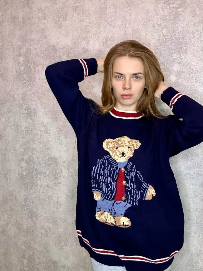 2024 Autumn Winter Women'S Vest Japanese Style Cartoon Bear Pullover Vest Sweater Oversize Harajuku Kawaii Clothes Knitted Vest