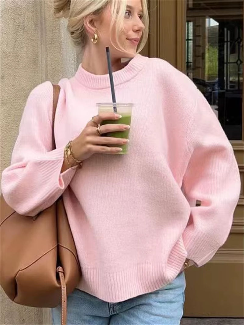 Pink Knitwear Sweater Pullover for Women Long Sleeve Fashion Loose Patchwork Cute Y2K Top Female Knit Elegant Pullover New