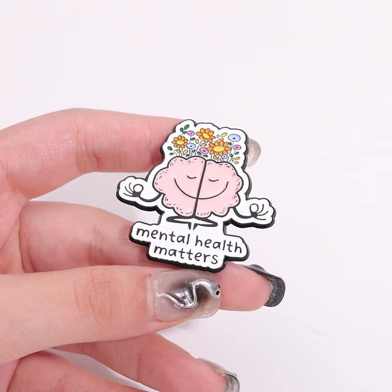 Mental Health Enamel Pins Custom Anatomical Flowers Brain Brooches Lapel Badges Plant Funny Jewelry Gift for Friends
