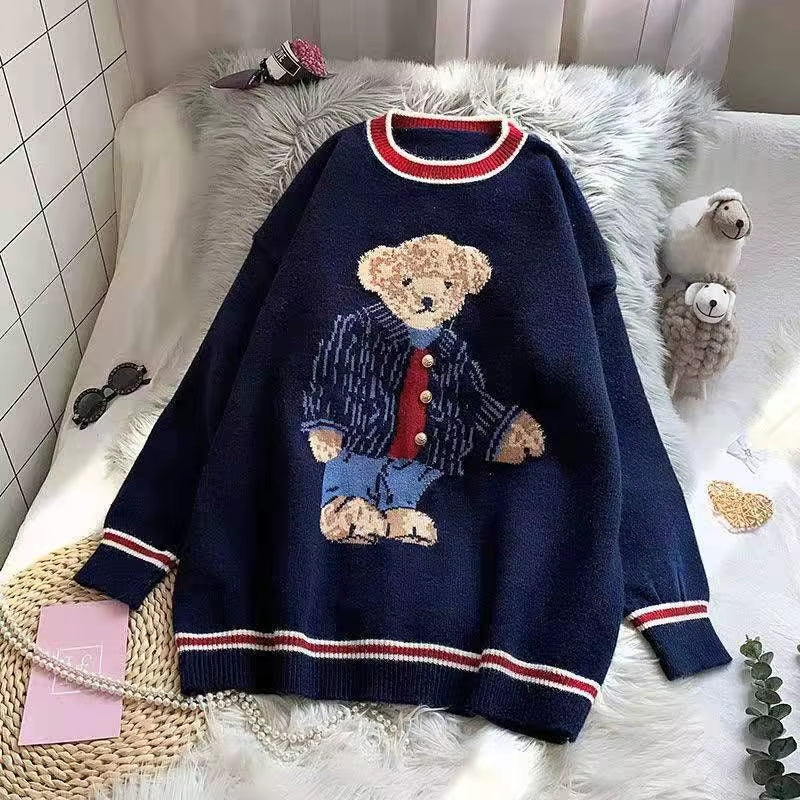 2024 Autumn Winter Women'S Vest Japanese Style Cartoon Bear Pullover Vest Sweater Oversize Harajuku Kawaii Clothes Knitted Vest