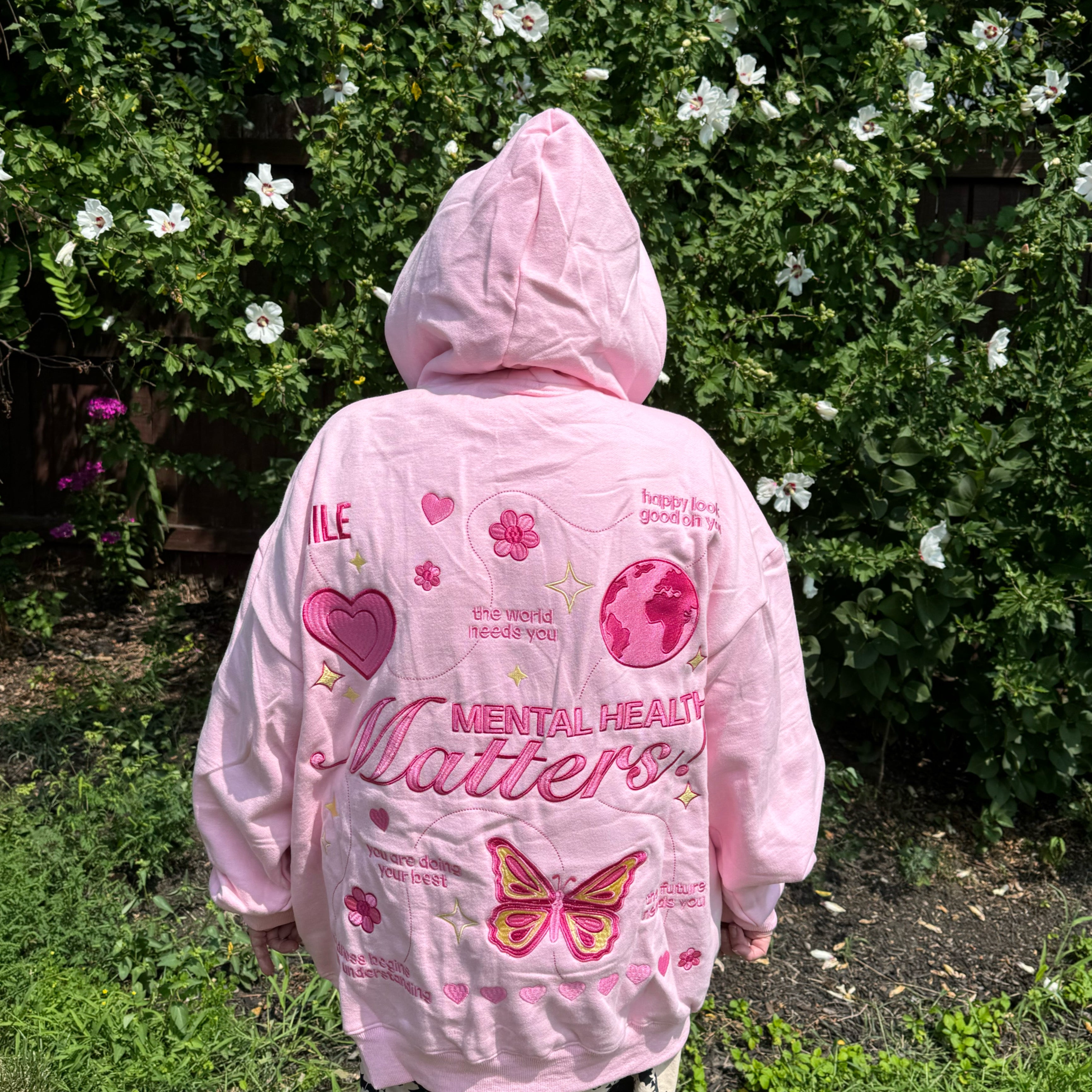 Smile Oversized Hoodie Light Pink Pink M