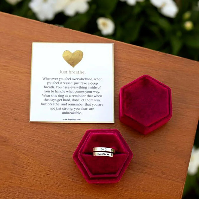 Fashion Stainless Steel Just Breathe Wrap Ring with Inspirational Card Relieve Anxiety Rings for Women
