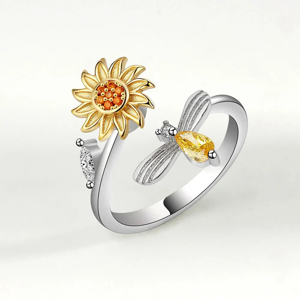 Fidget Spinner Ring Anxiety for Women Multiple Crystal Flower Eye Butterfly Animal Ring Rotate anti Stress Wedding Jewerly