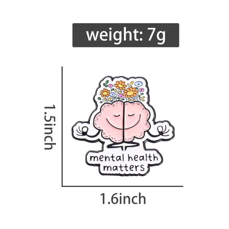 Mental Health Enamel Pins Custom Anatomical Flowers Brain Brooches Lapel Badges Plant Funny Jewelry Gift for Friends
