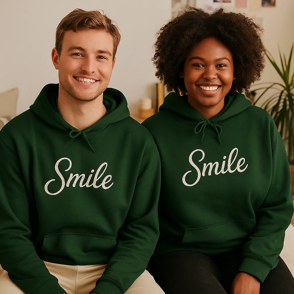 Smile Signature Embroidered Hoodie Forest Green