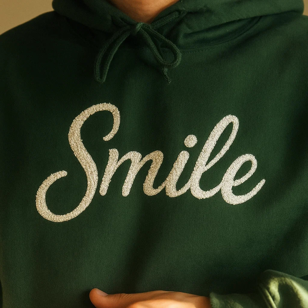 Smile Signature Embroidered Hoodie Forest Green