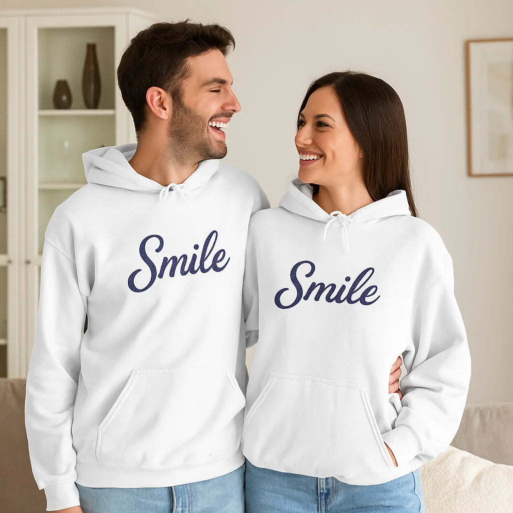 Smile Signature Embroidered Hoodie White - Smile Clothing
