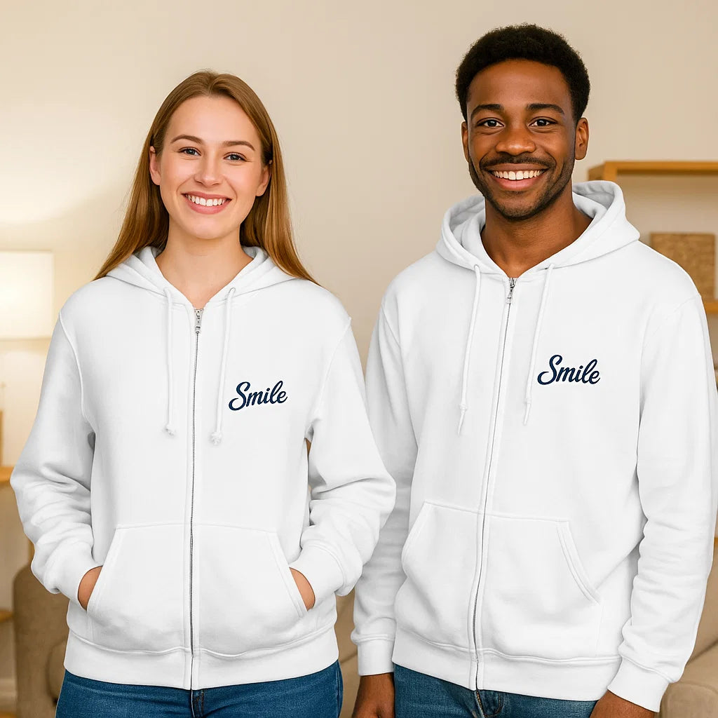 Smile Signature Full Zip White Hoodie - Smile Clothing