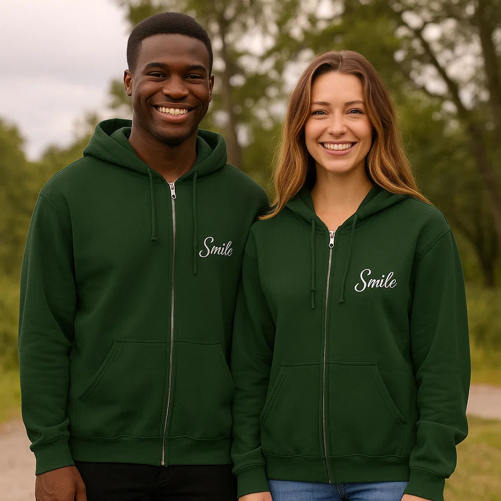 Smile Signature Full Zip Forest Green Hoodie - Smile Clothing
