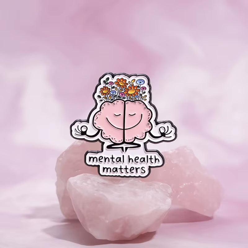 Mental Health Enamel Pins Custom Anatomical Flowers Brain Brooches Lapel Badges Plant Funny Jewelry Gift for Friends